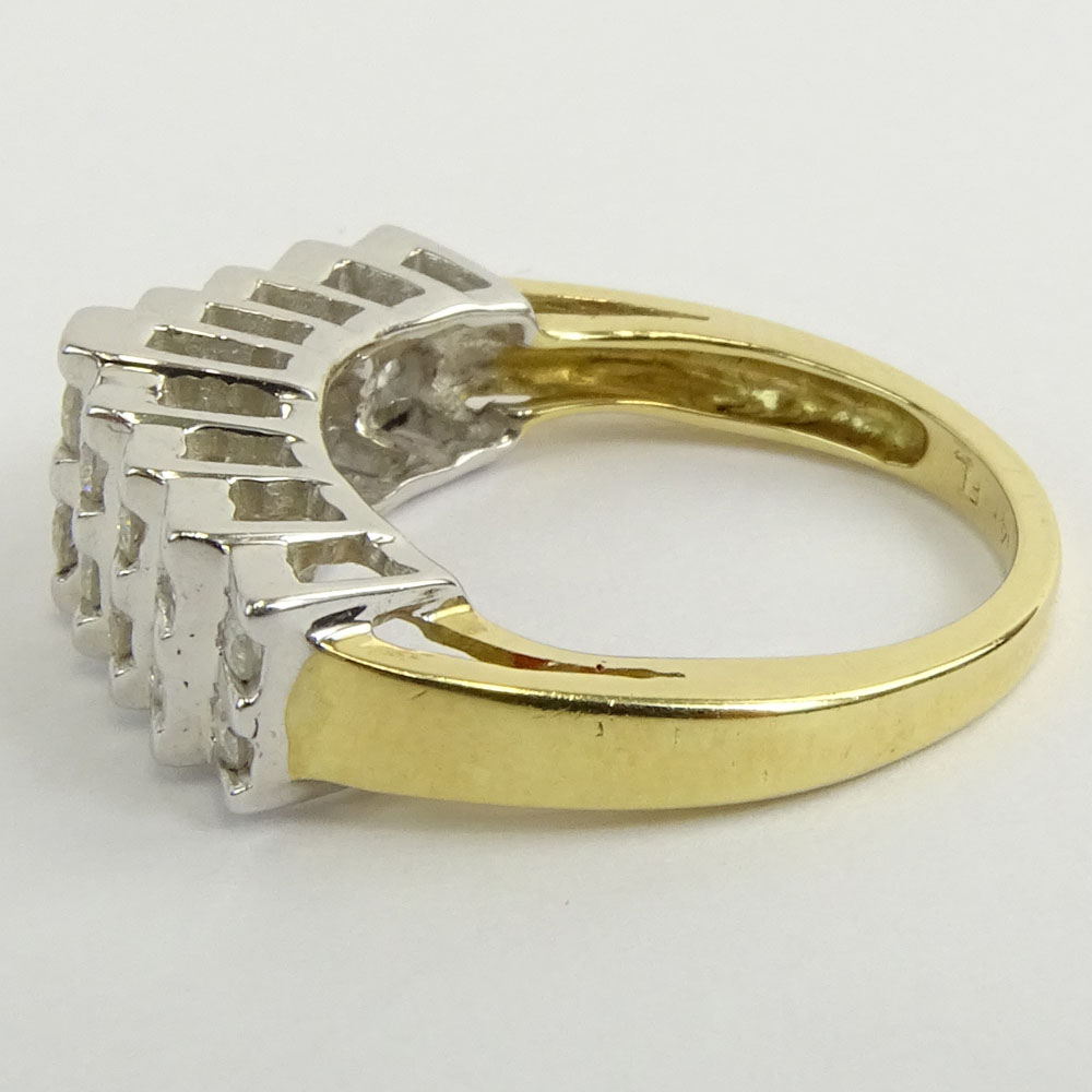 Vintage 14 Karat Yellow Gold and Diamond Two Row Ring.