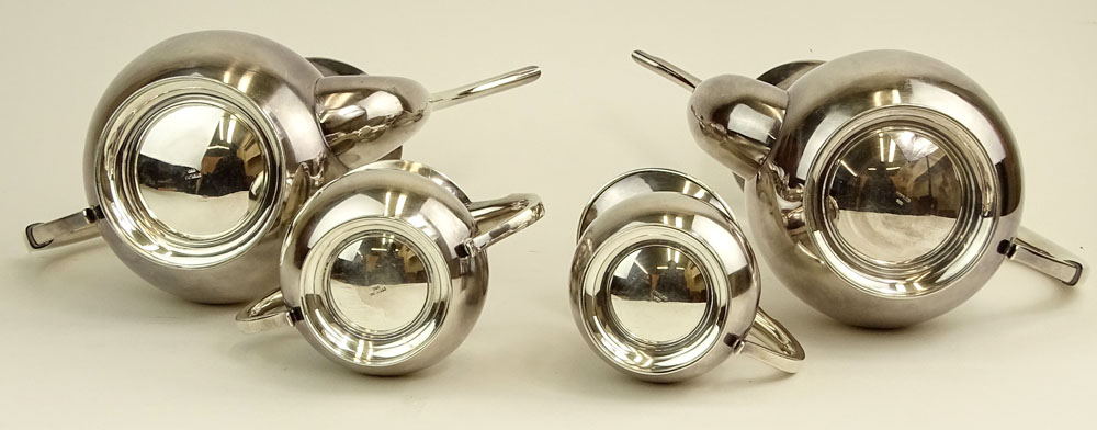 Modernist 950 Sterling Silver Coffee and Tea Service. Includes coffee pot, tea pot, creamer, sugar. 