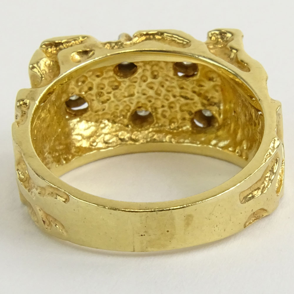 Men's Vintage Diamond and 14 Karat Yellow Gold Nugget Ring.