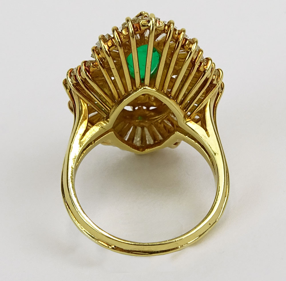 Lady's Approx. 3.75 Carat Colombian Muzo Mine Marquise Cut Emerald, 1.75 Carat Round and Baguette Cut Diamond and 18 Karat Yellow Gold Ballerina Ring