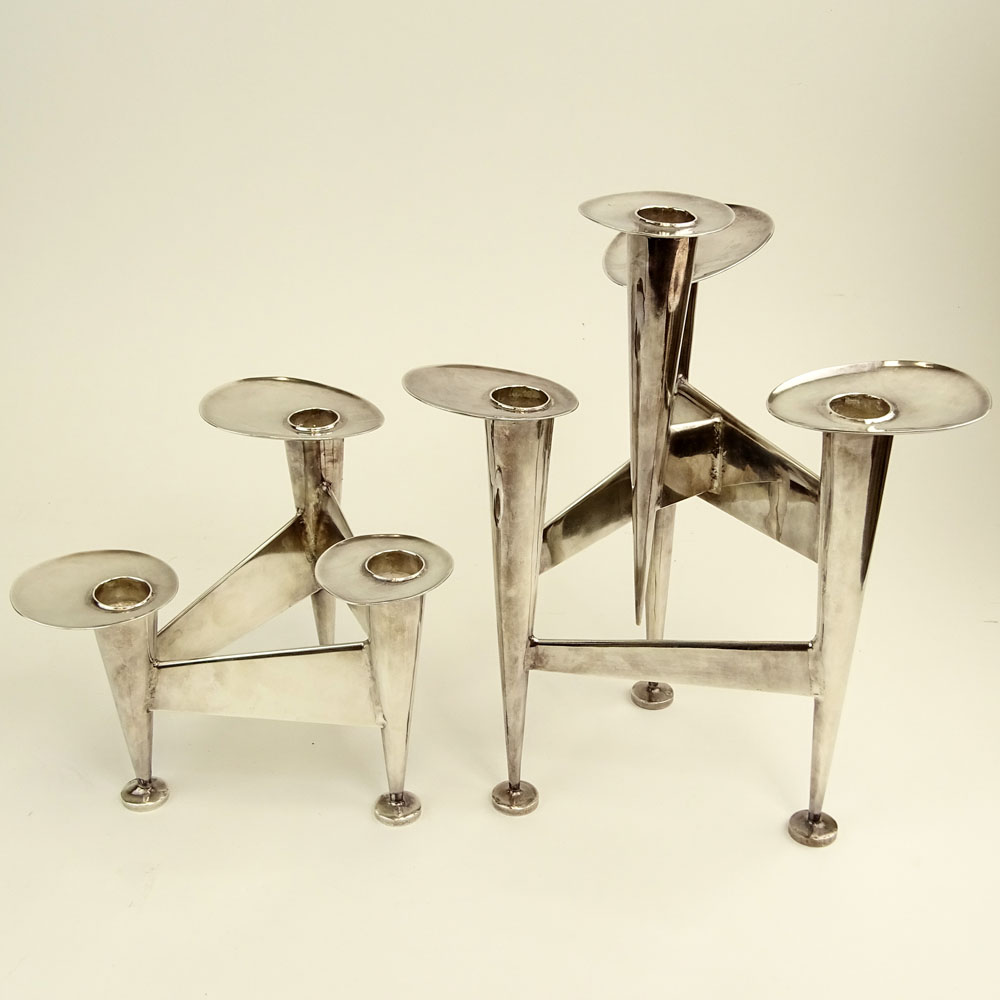 Pair of 1940's Modernist American Chrome Multi-Light Candlesticks.