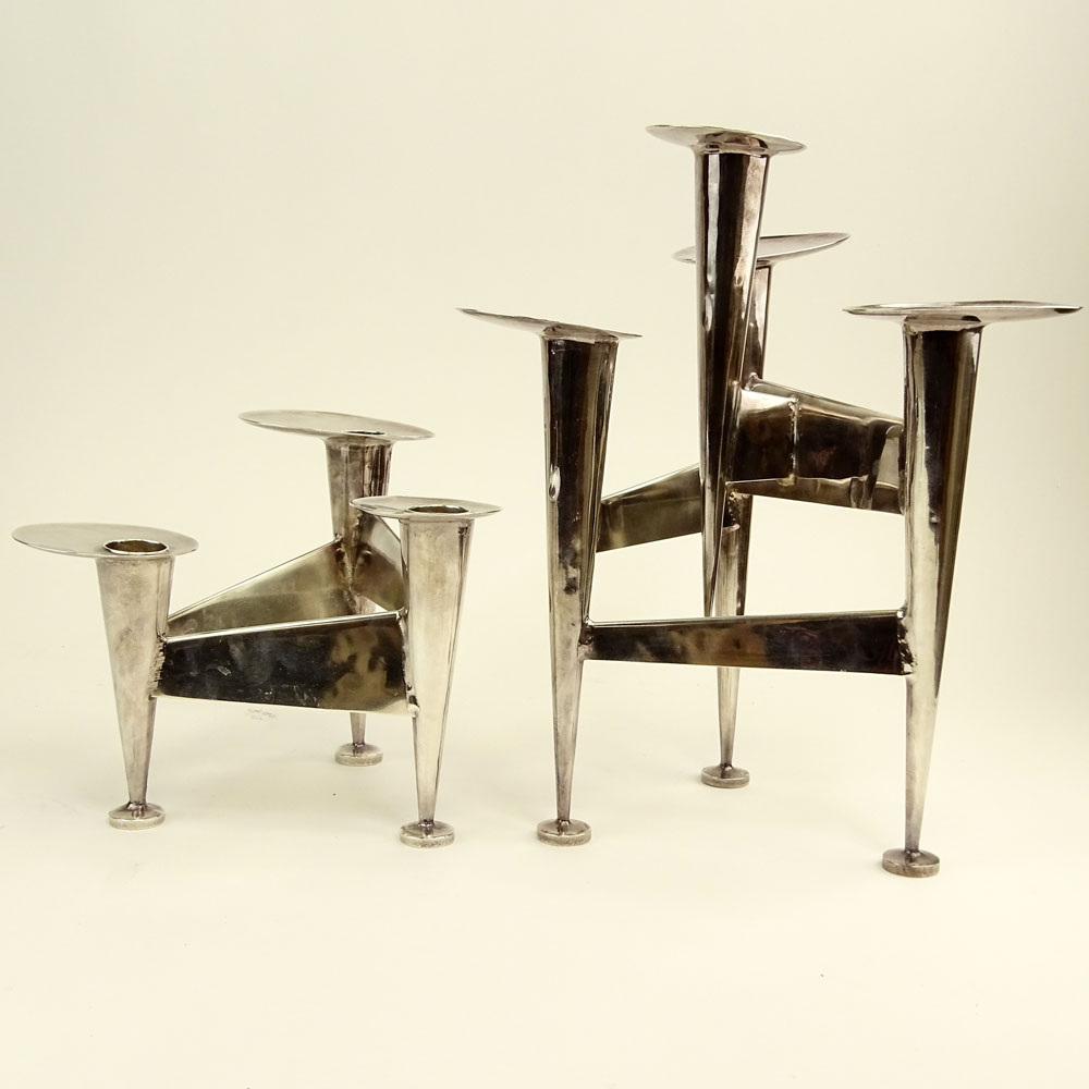 Pair of 1940's Modernist American Chrome Multi-Light Candlesticks.