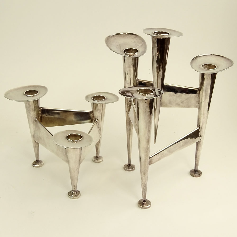 Pair of 1940's Modernist American Chrome Multi-Light Candlesticks.