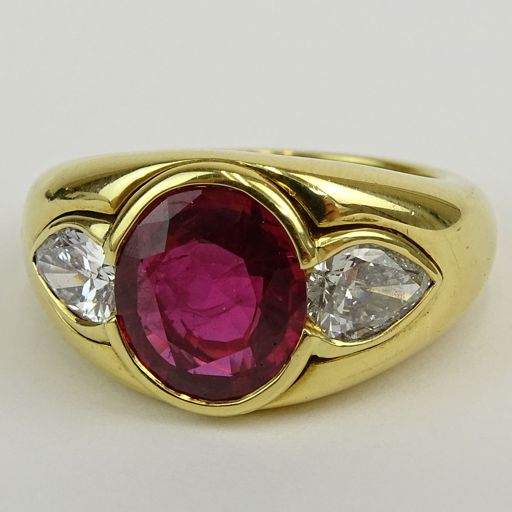 Vintage Bulgari 5.0 Carat Oval Cut Natural Ruby and 18 Karat Yellow Gold Ring