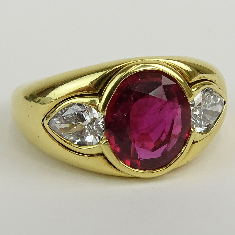 Vintage Bulgari 5.0 Carat Oval Cut Natural Ruby and 18 Karat Yellow Gold Ring