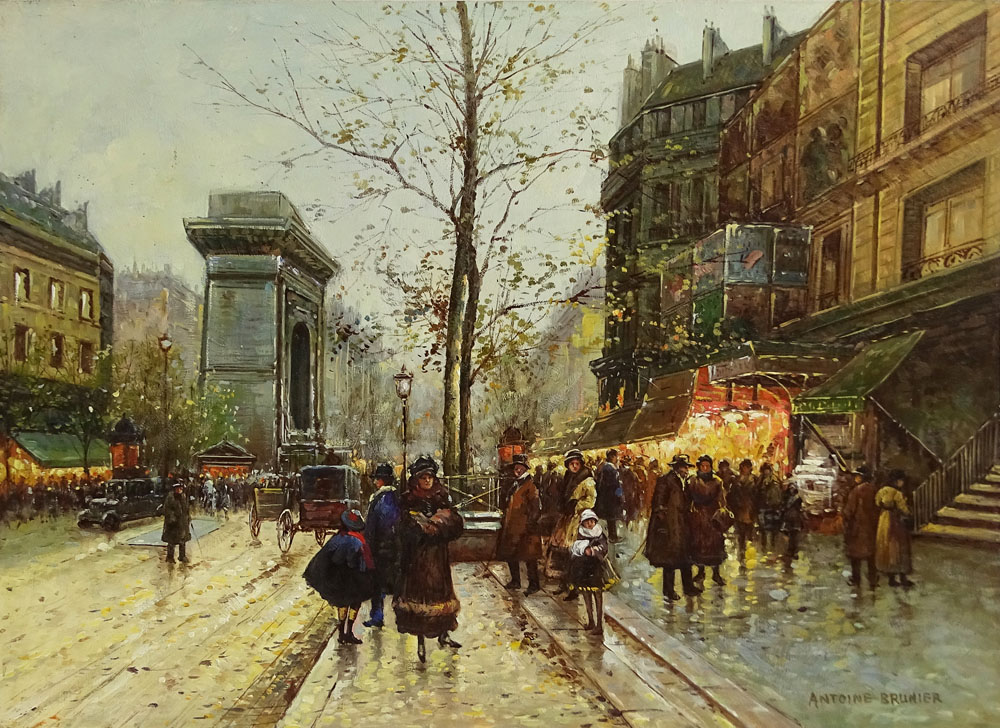 Antoine Brunier, French (20th C) Oil on board "Paris Street" 