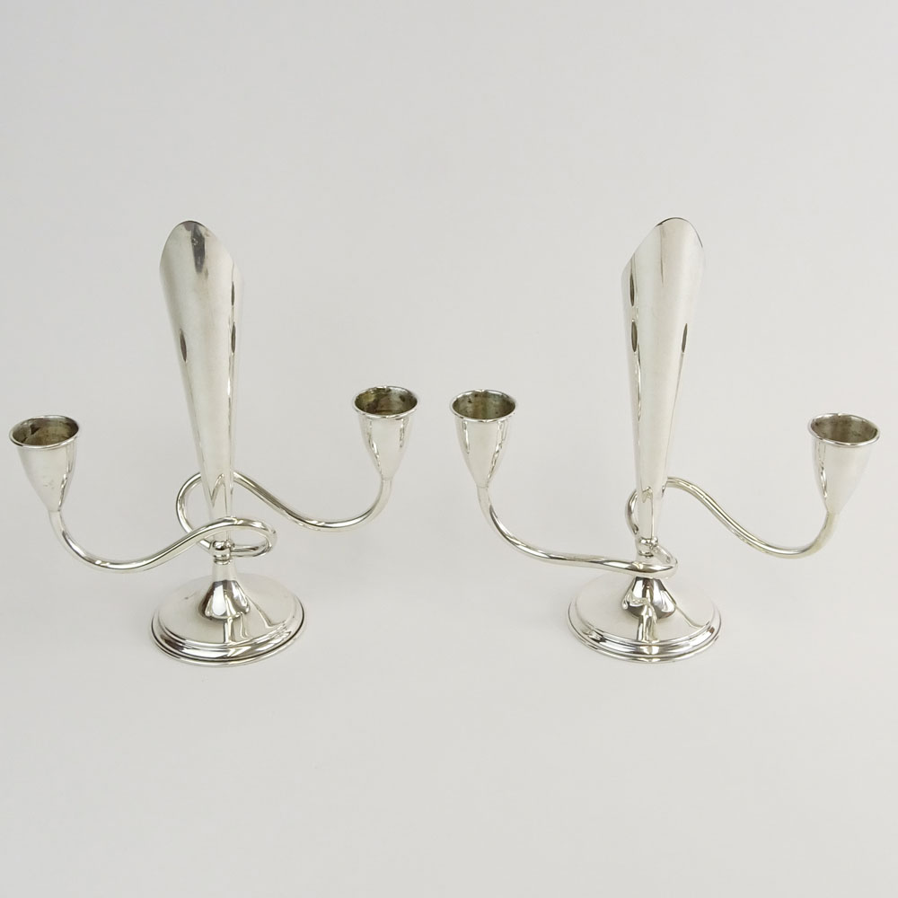 Pair Vintage Sterling Silver Modern Three (3) Light Candelabra.