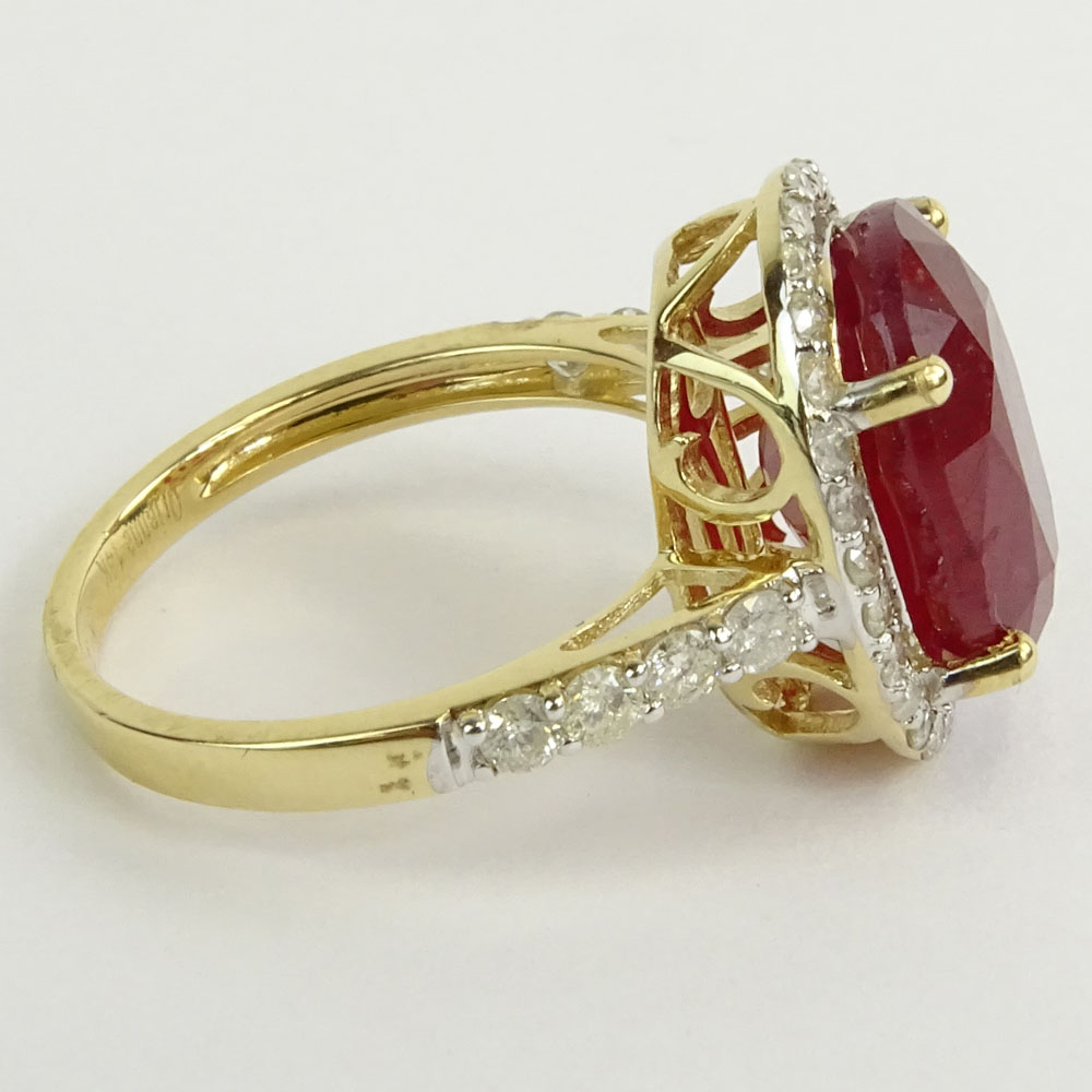 GGA Certified 9.05 Carat Oval Cut Ruby and 14 Karat Yellow Gold Ring