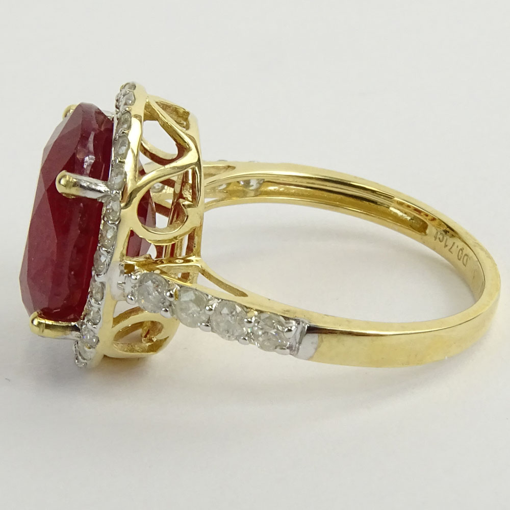 GGA Certified 9.05 Carat Oval Cut Ruby and 14 Karat Yellow Gold Ring