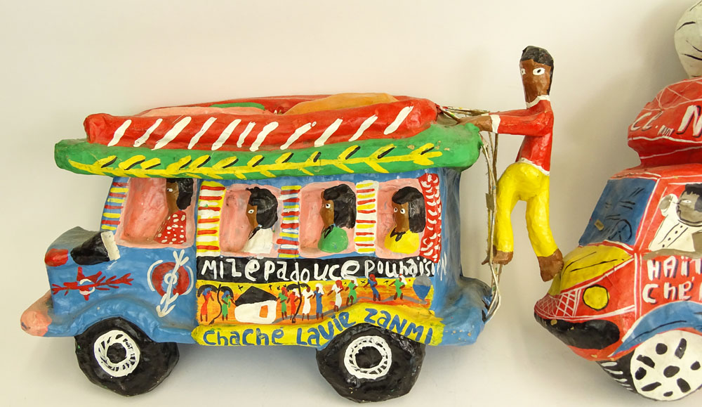 Two (2) Mid 20th Century Haitian Paper Mache Bus Constructions.