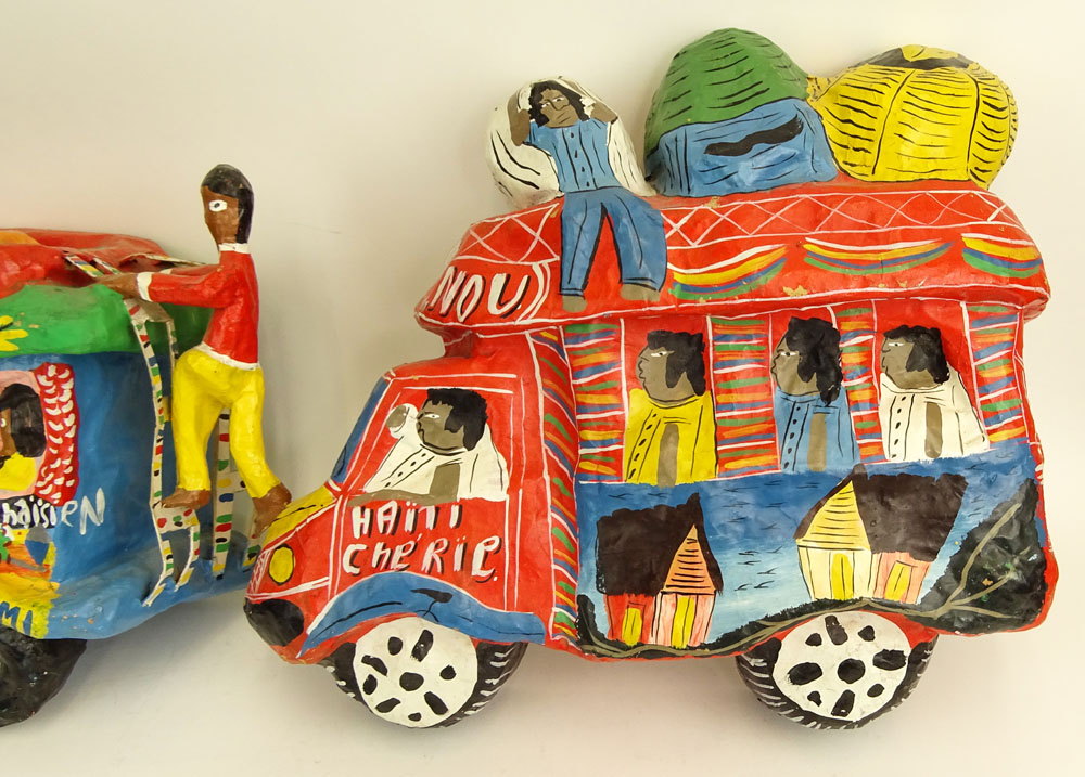 Two (2) Mid 20th Century Haitian Paper Mache Bus Constructions.