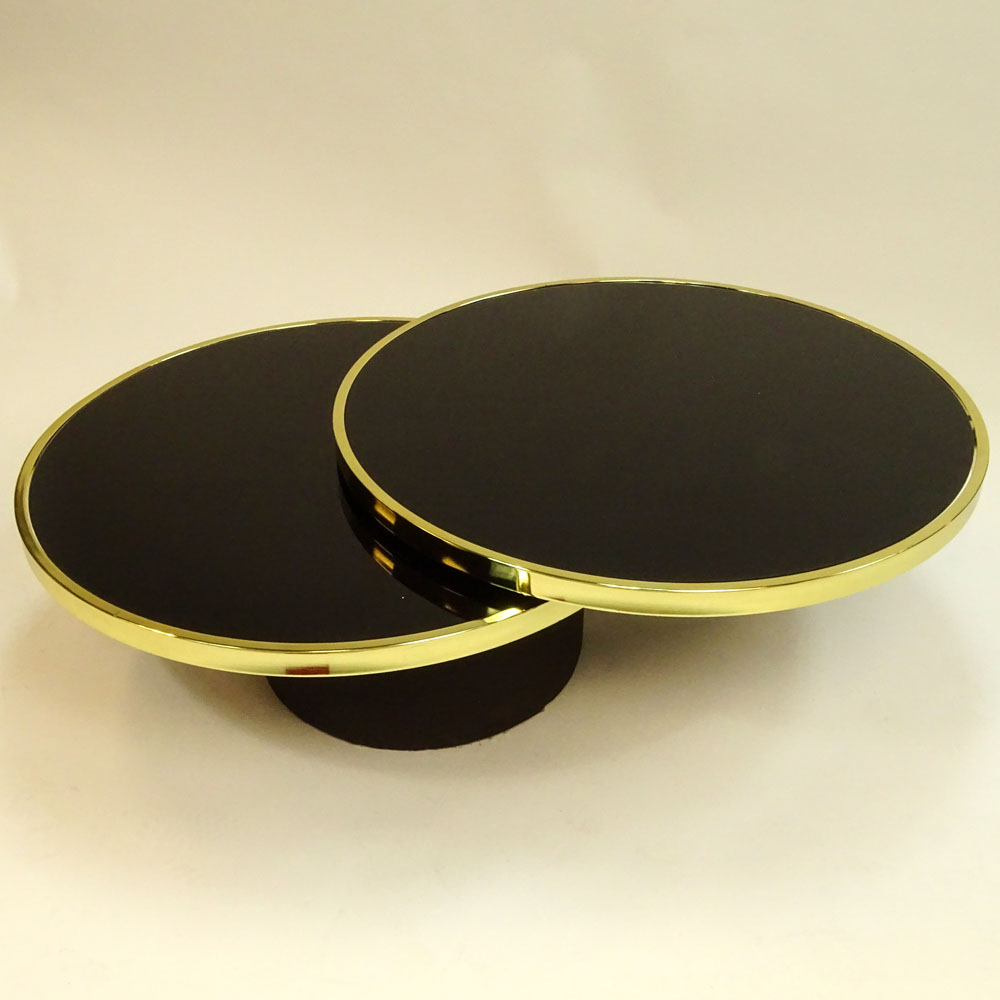 Design Institue America DIA Black Glass and Brass Swivel Coffee Table.