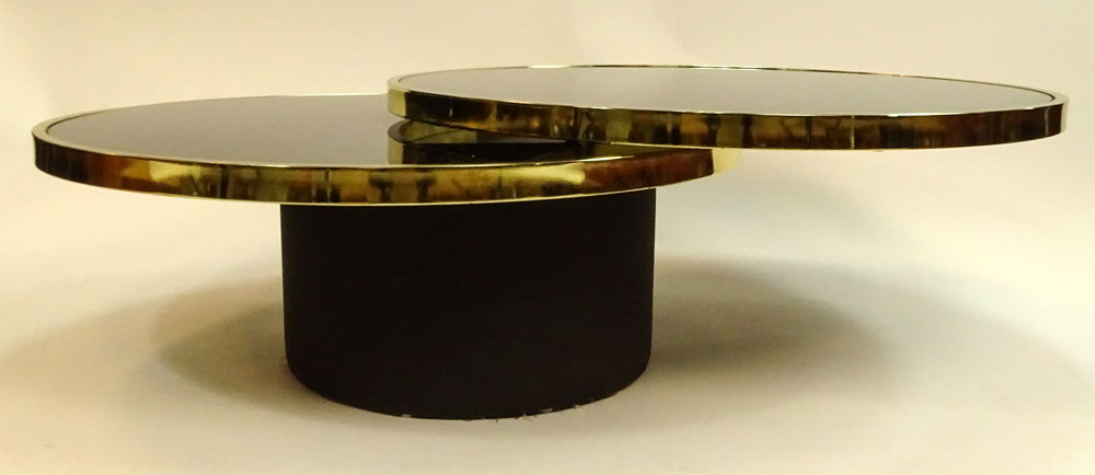 Design Institue America DIA Black Glass and Brass Swivel Coffee Table.