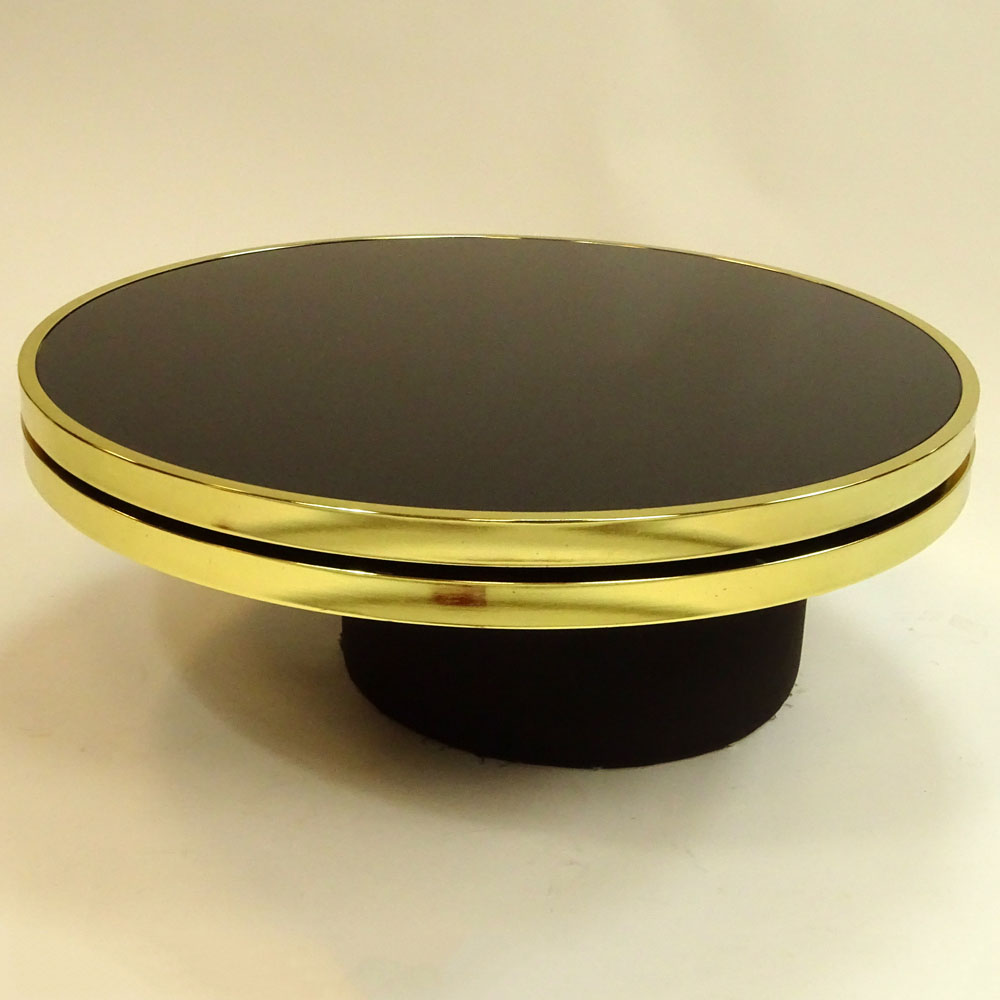 Design Institue America DIA Black Glass and Brass Swivel Coffee Table.