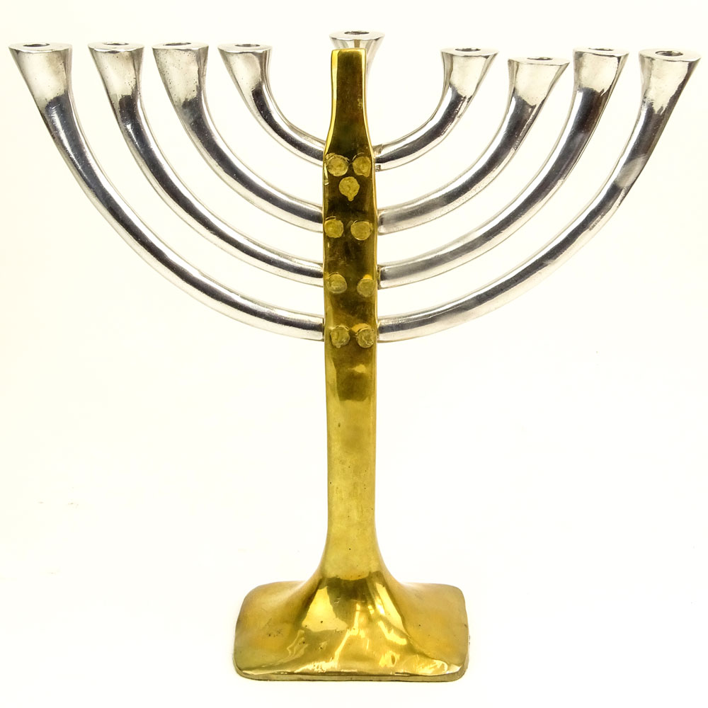 Mid Century Chrome and Brass Menorah.