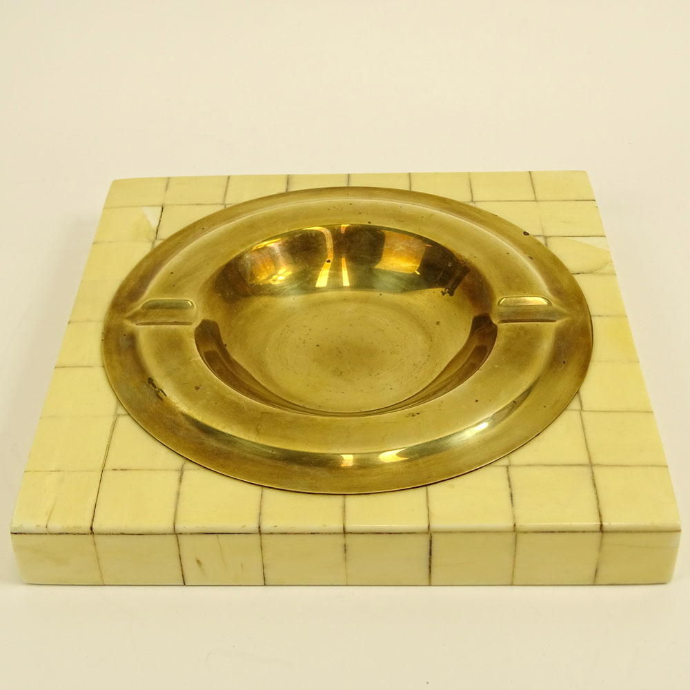 Circa 1980's Karl Springer, American (1931-1991) Bone Veneer and Brass Ashtray. 