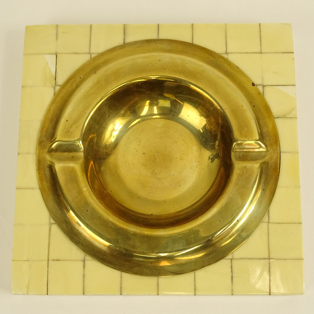 Circa 1980's Karl Springer, American (1931-1991) Bone Veneer and Brass Ashtray. 