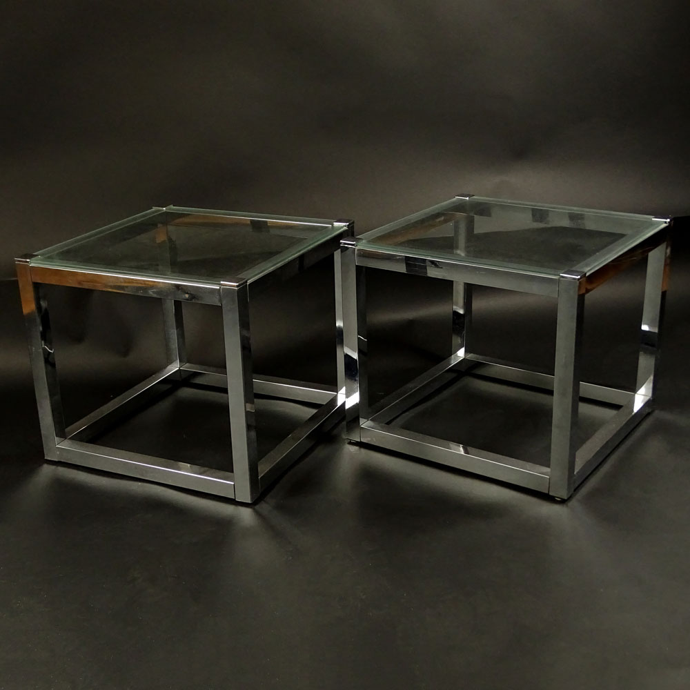 Pair of Mid Century Chrome and Glass Low Tables.