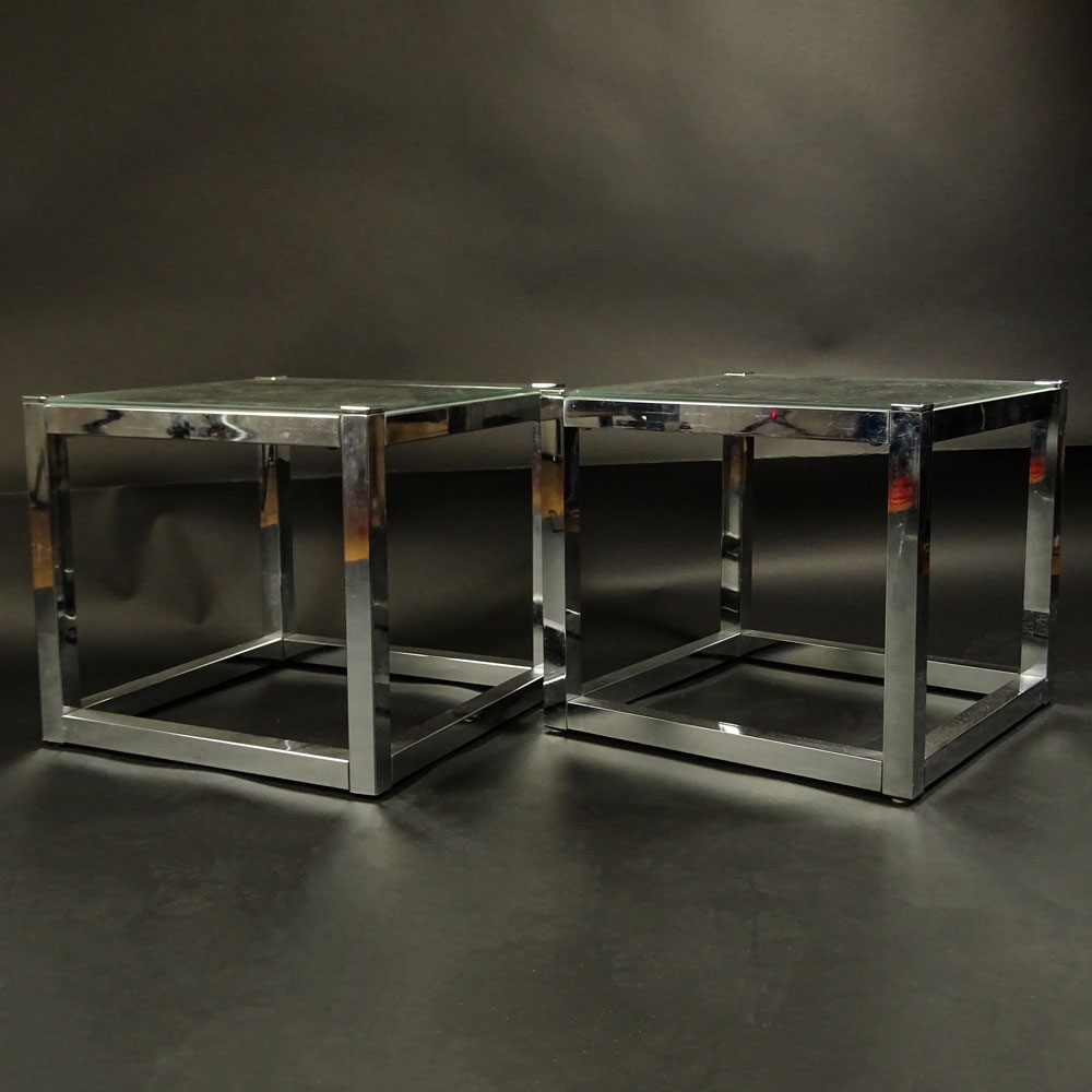Pair of Mid Century Chrome and Glass Low Tables.