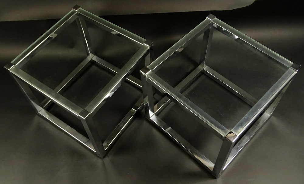 Pair of Mid Century Chrome and Glass Low Tables.