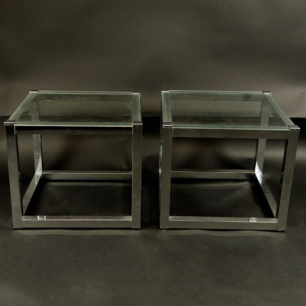 Pair of Mid Century Chrome and Glass Low Tables.