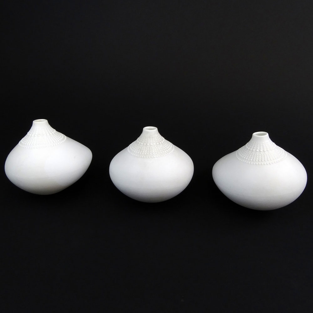 A group of three (3) Mid Century Rosenthal Studio Linie White Ceramic "Pollo" vases designed by Tapio Wirkkala, 