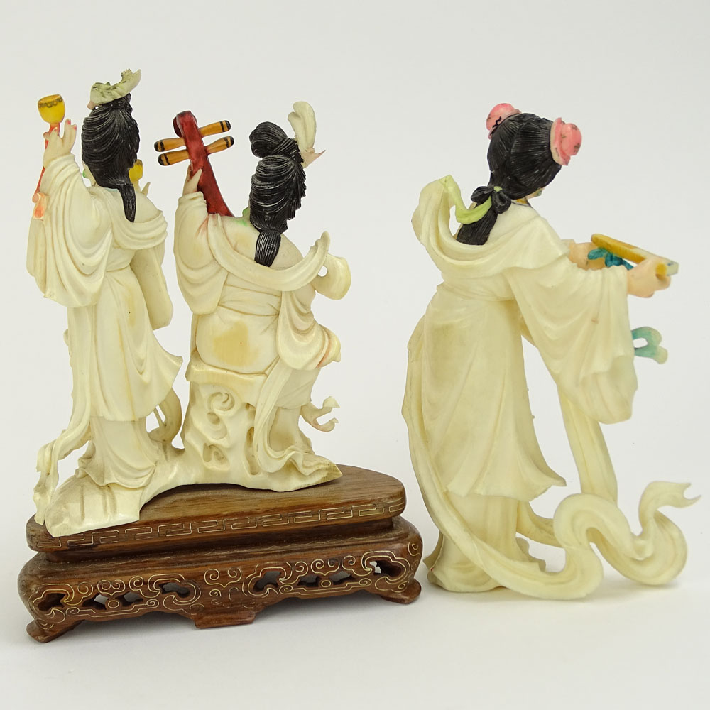 Mid 20th Century Chinese Peking Carved Ivory Group on Wood Base.