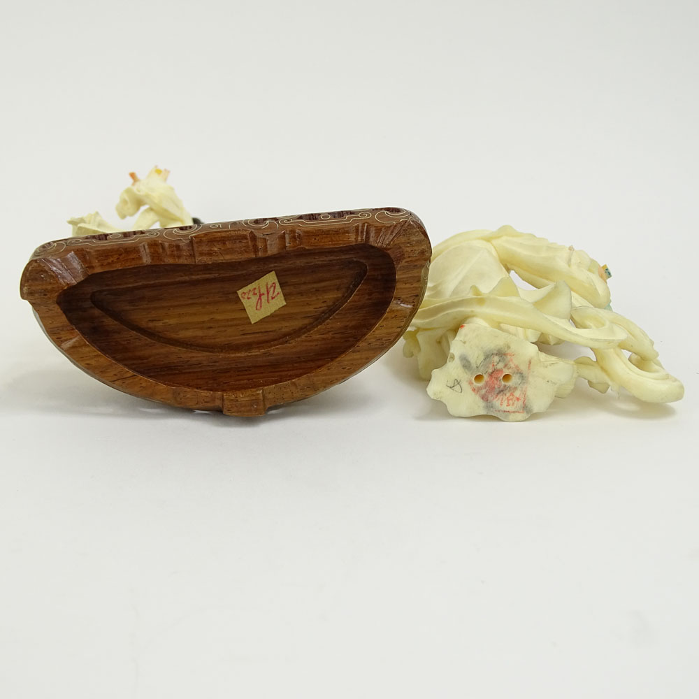 Mid 20th Century Chinese Peking Carved Ivory Group on Wood Base.