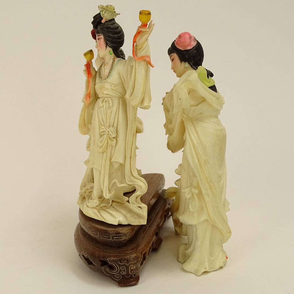 Mid 20th Century Chinese Peking Carved Ivory Group on Wood Base.