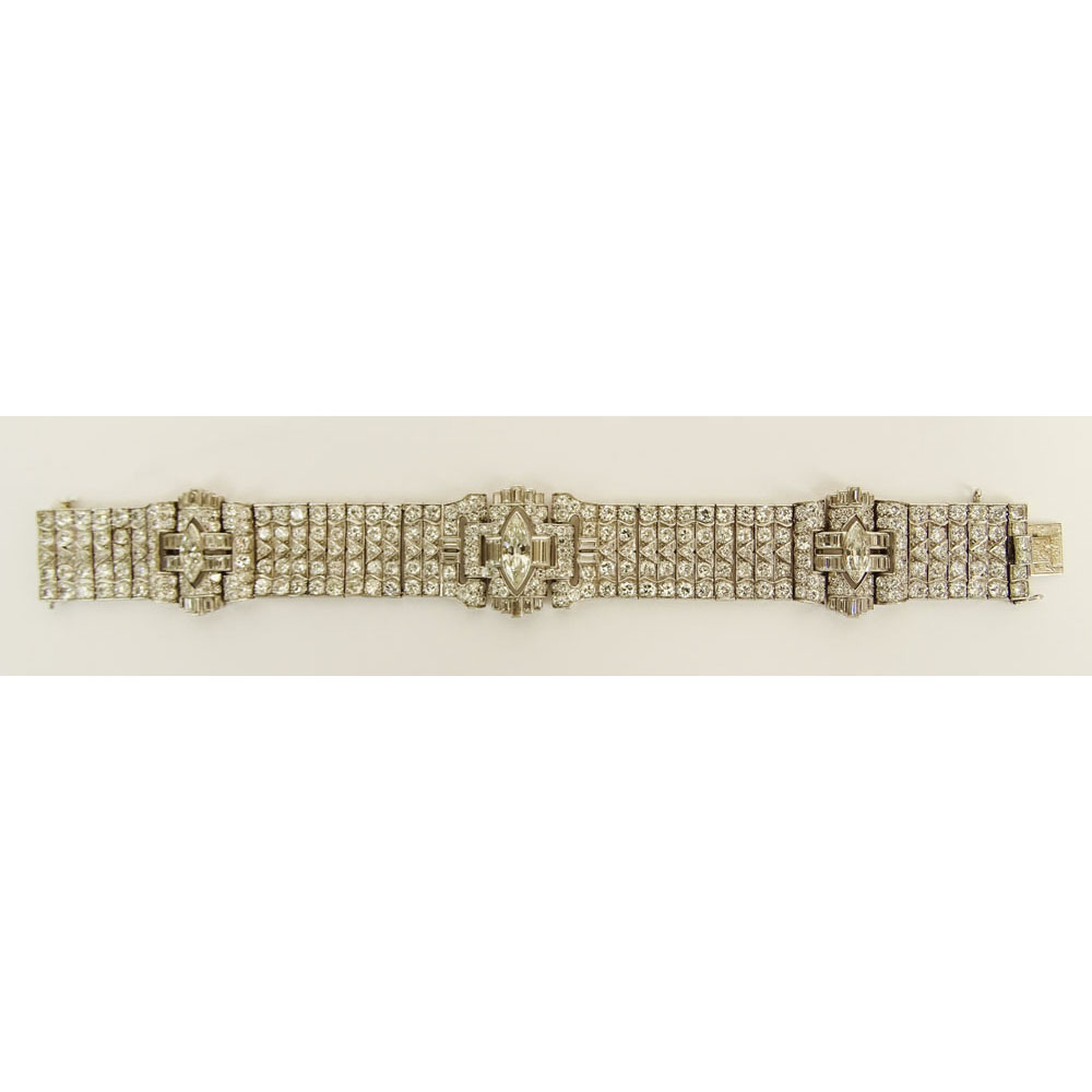 Important Art Deco Approx. 30.0 Carat Diamond and Platinum Bracelet.