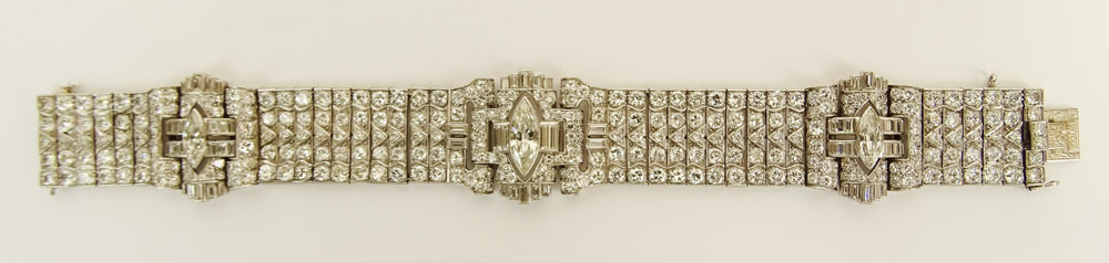 Important Art Deco Approx. 30.0 Carat Diamond and Platinum Bracelet.