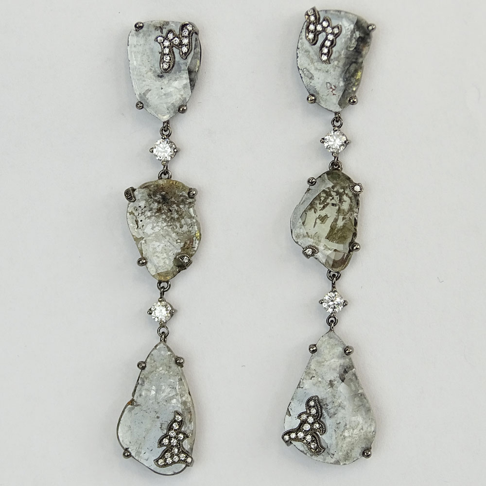 Lady's Approx. 11.80 Carat Diamond and 18 Karat White Gold Chandelier Earrings.