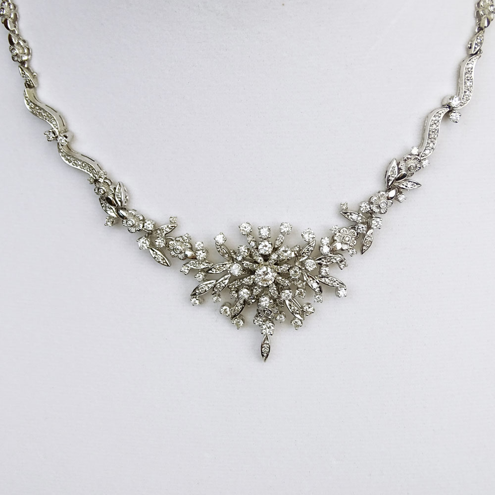 Vintage Approx. Approx. 5.5 to 6.0 Carat Round Brilliant Cut Diamond and 14 Karat White Gold Necklace.