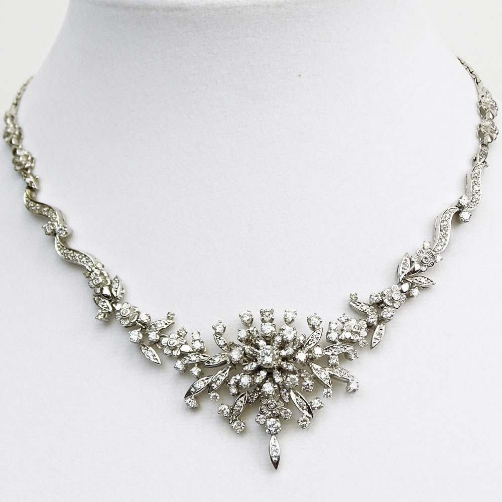 Vintage Approx. Approx. 5.5 to 6.0 Carat Round Brilliant Cut Diamond and 14 Karat White Gold Necklace.