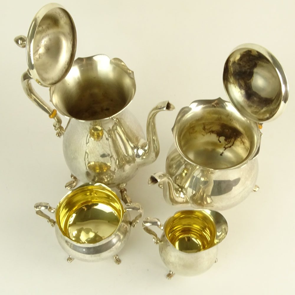 Vintage Poole Sterling Silver Four (4) Piece Tea Set. Sugar and creamer with gold washed interior.