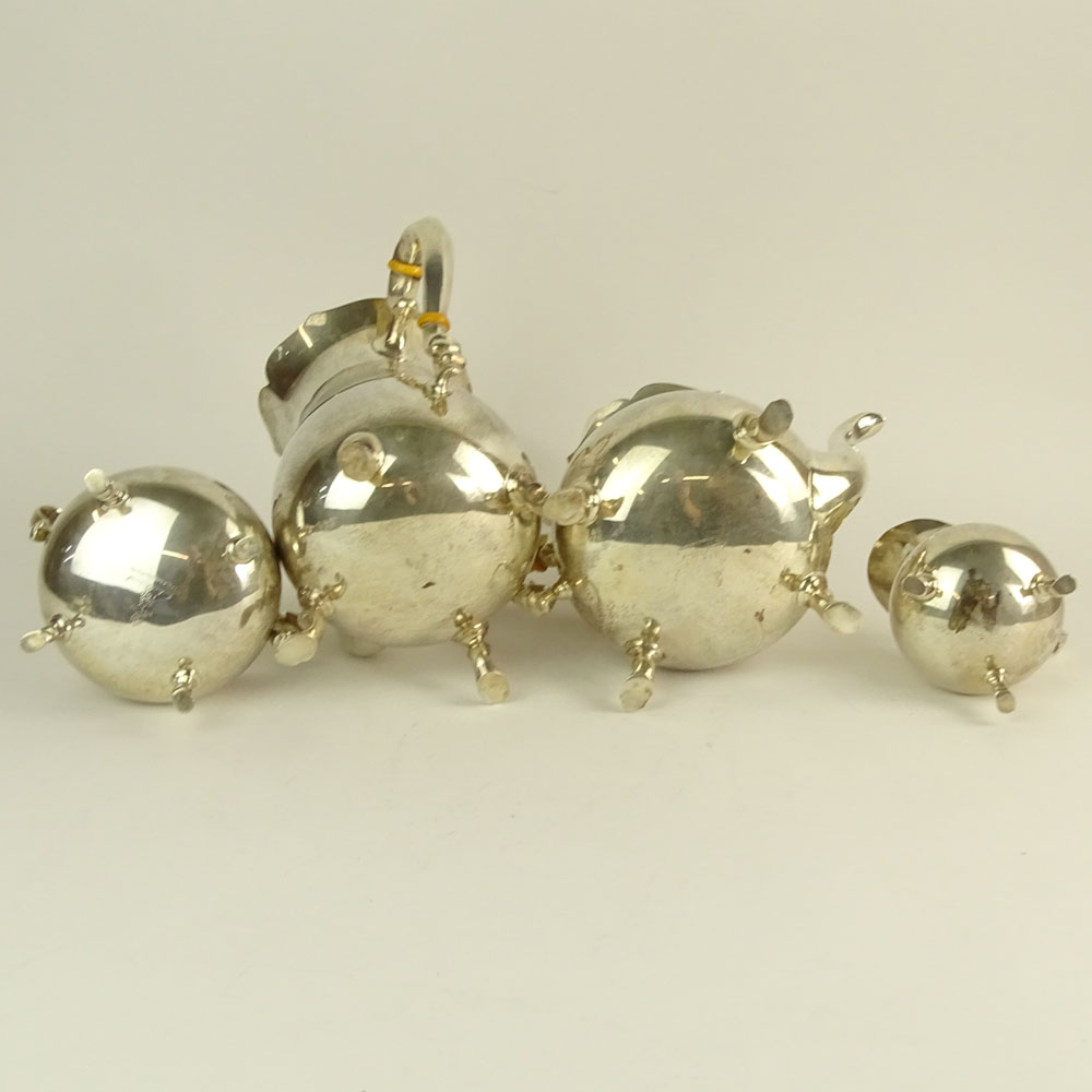 Vintage Poole Sterling Silver Four (4) Piece Tea Set. Sugar and creamer with gold washed interior.