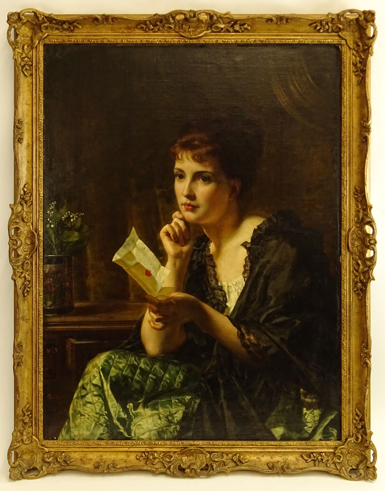 Frederick Trevelyan Goodall, British (1848-1871) Oil on canvas "Portrait of Girl Reading a Letter" 