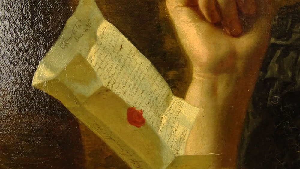 Frederick Trevelyan Goodall, British (1848-1871) Oil on canvas "Portrait of Girl Reading a Letter" 