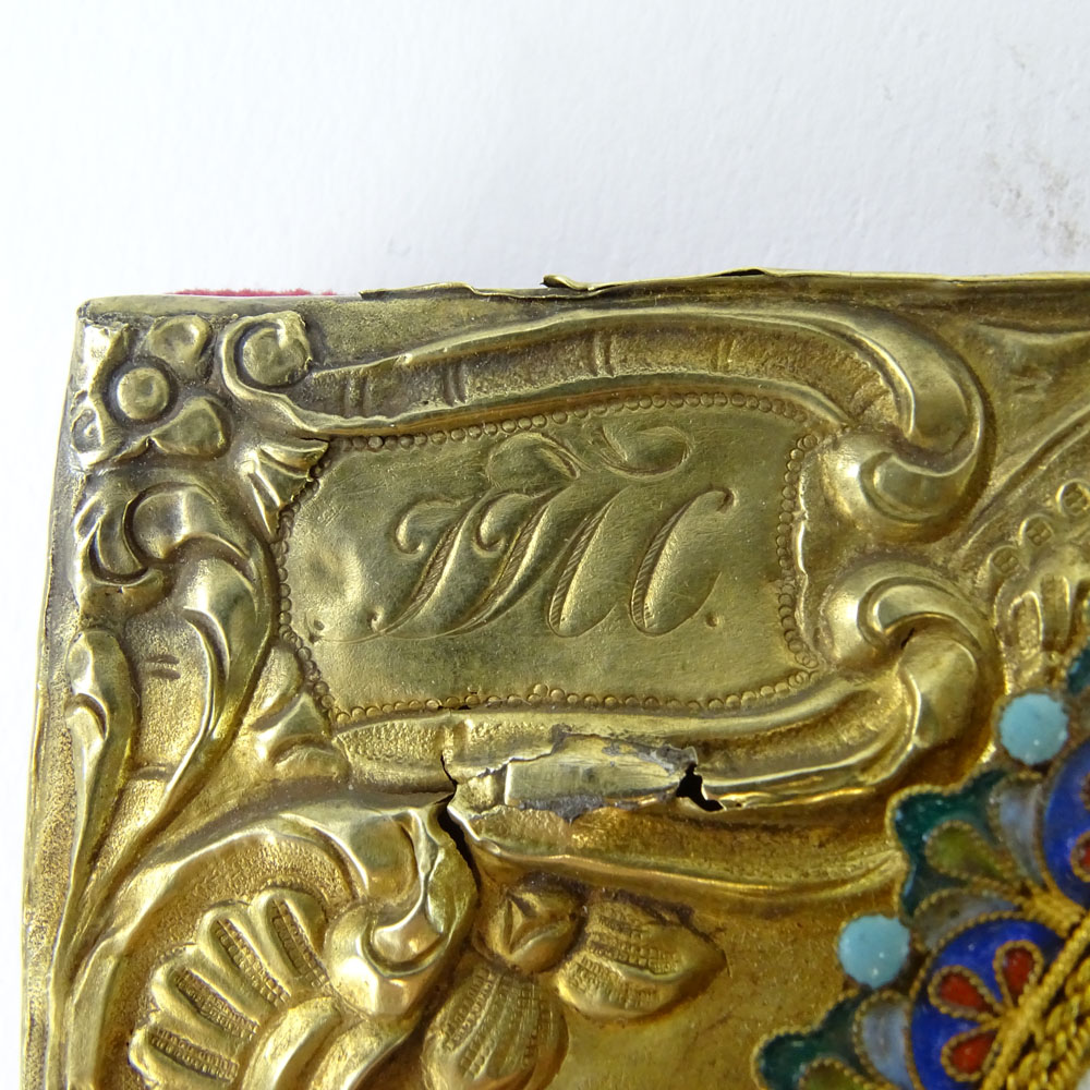 19th C Russian Enameled Gilt Silver Hand Painted Icon.