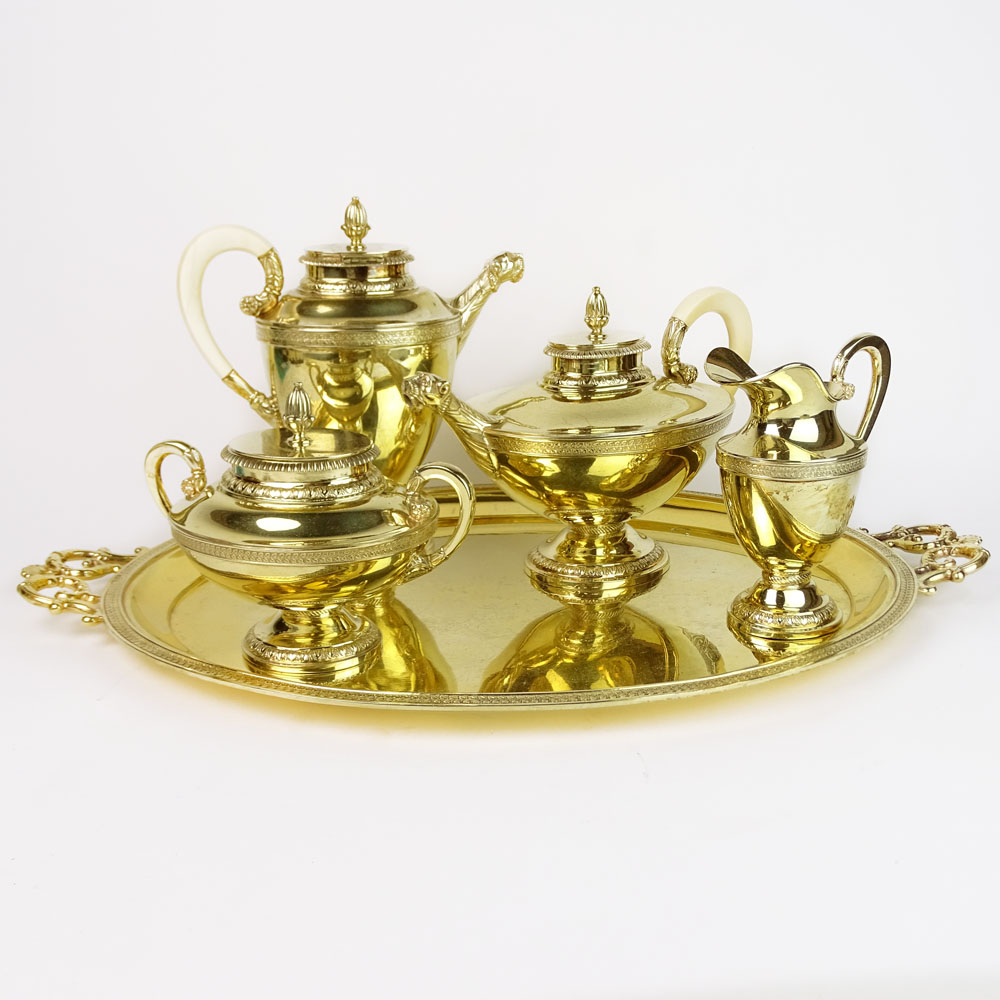 Vintage Five (5) Piece German Sterling Silver Vermeil Tea Service.