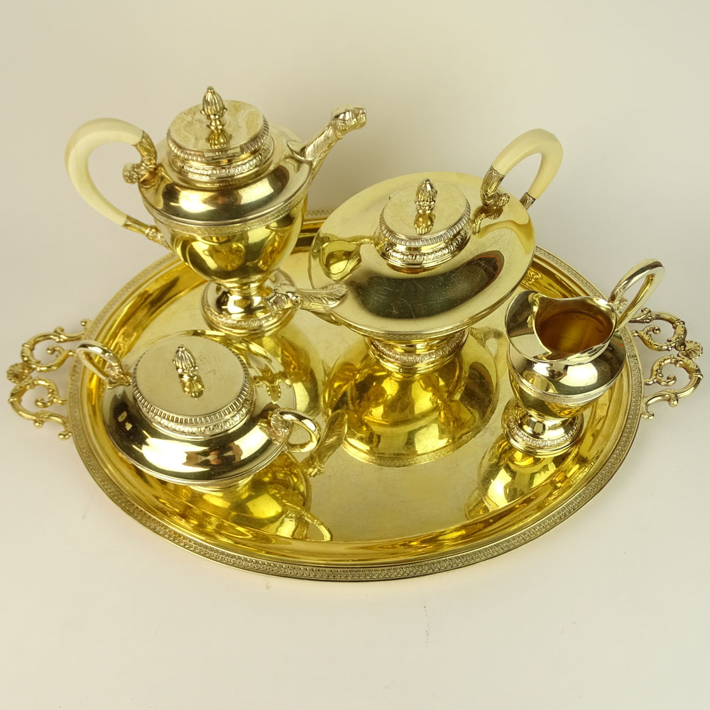 Vintage Five (5) Piece German Sterling Silver Vermeil Tea Service.