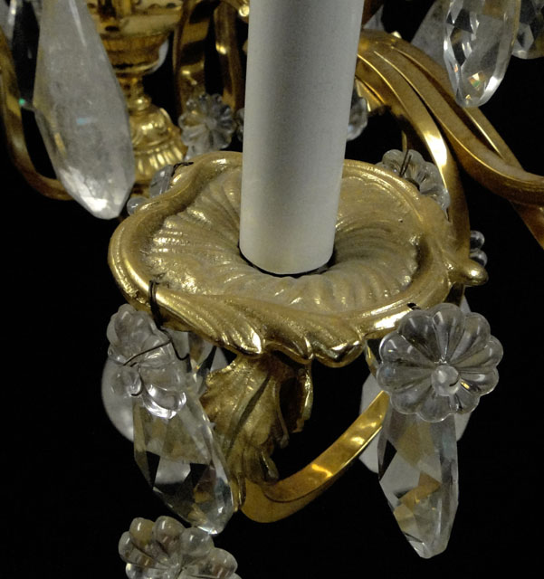 Contemporary Louis XV-style Gilt Bronze, Crystal and Rock Crystal Twelve (12) Light Chandelier. 