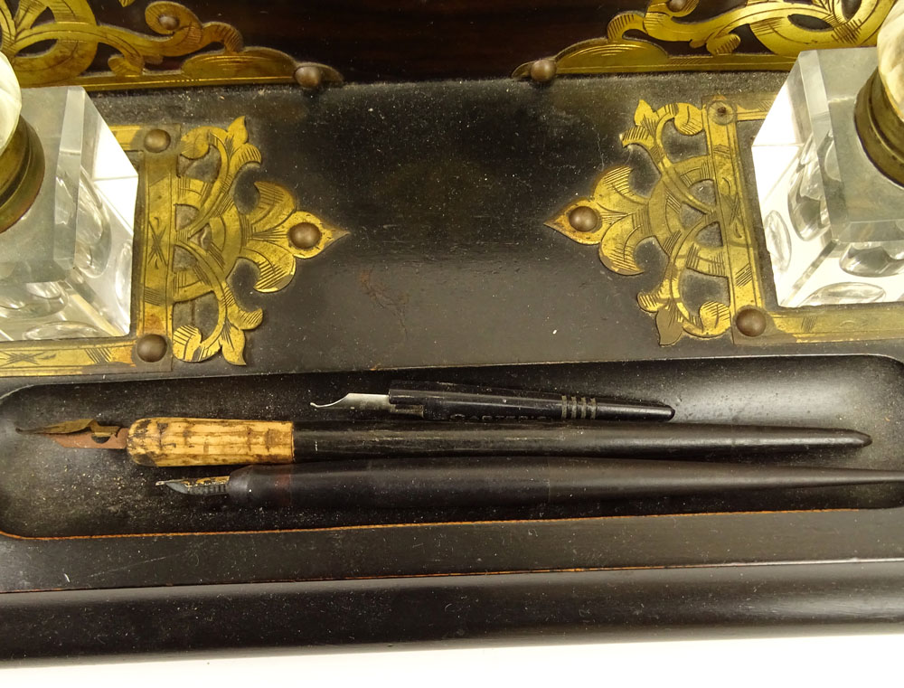 Antique English Brass Mounted Mahogany Desk Set.