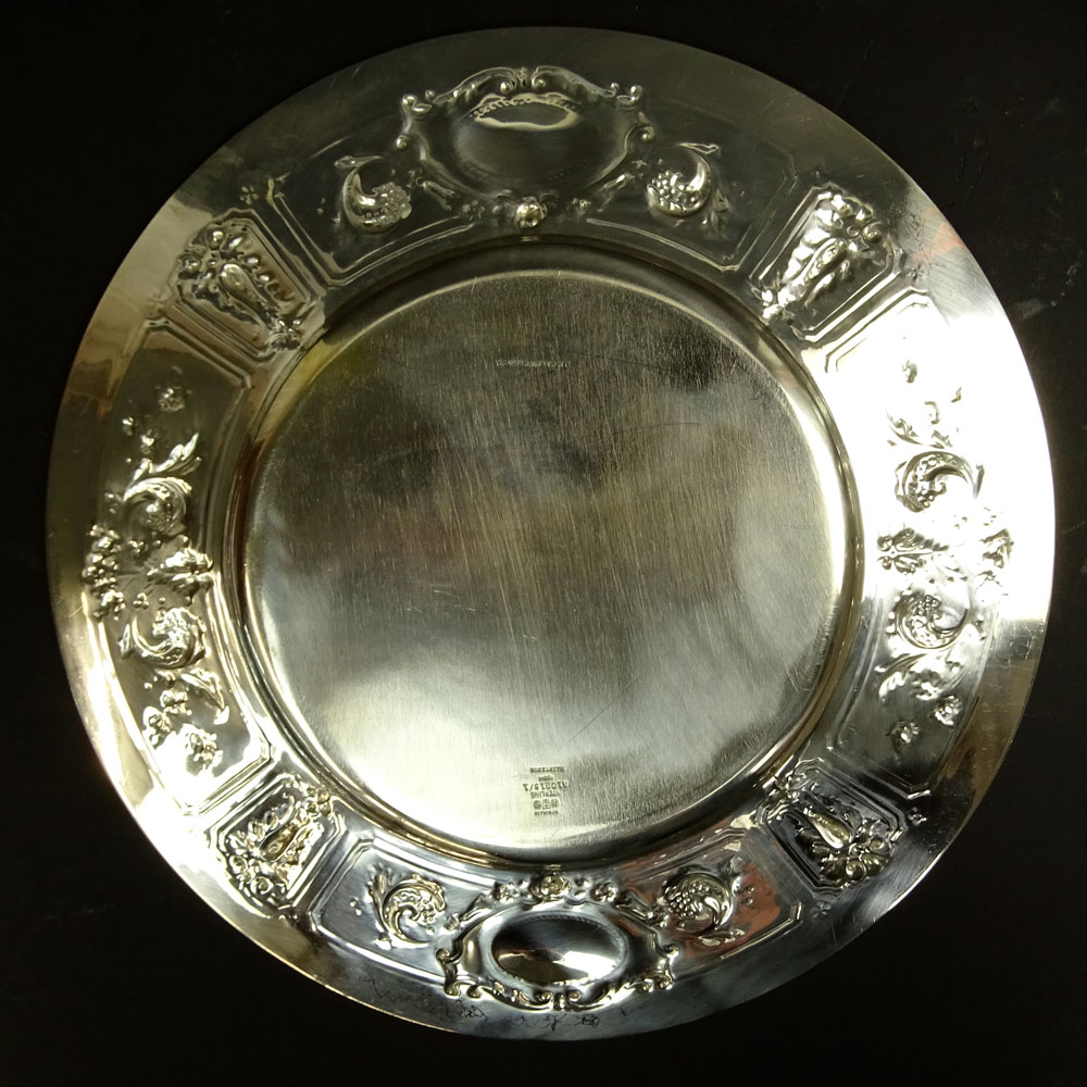 Twelve (12) Circa 1896 Gorham Sterling Silver Service Plates in the Maintenon Pattern.