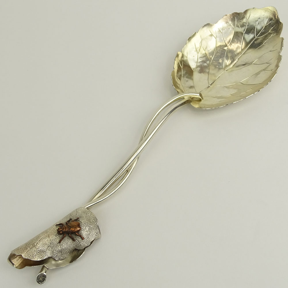 Antique George Shiebler & Co Sterling Leaf Spoon with Applied Bug Ca 1880.