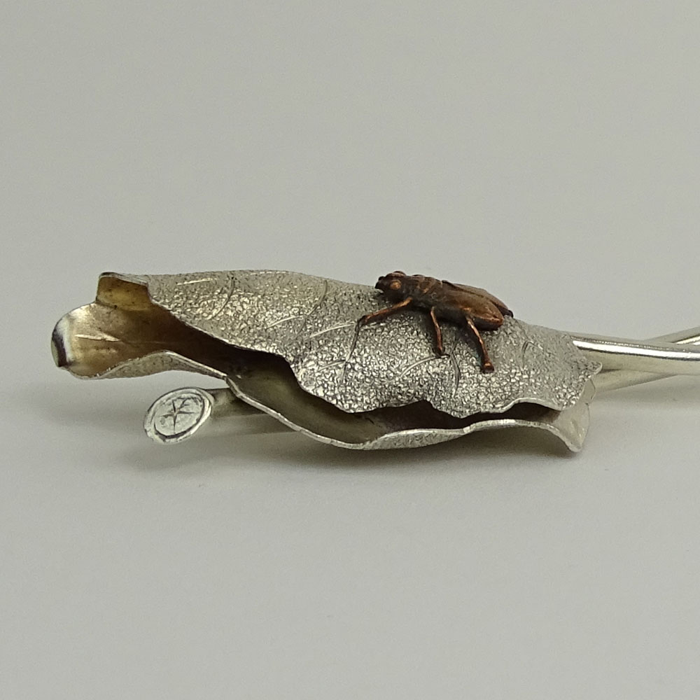 Antique George Shiebler & Co Sterling Leaf Spoon with Applied Bug Ca 1880.