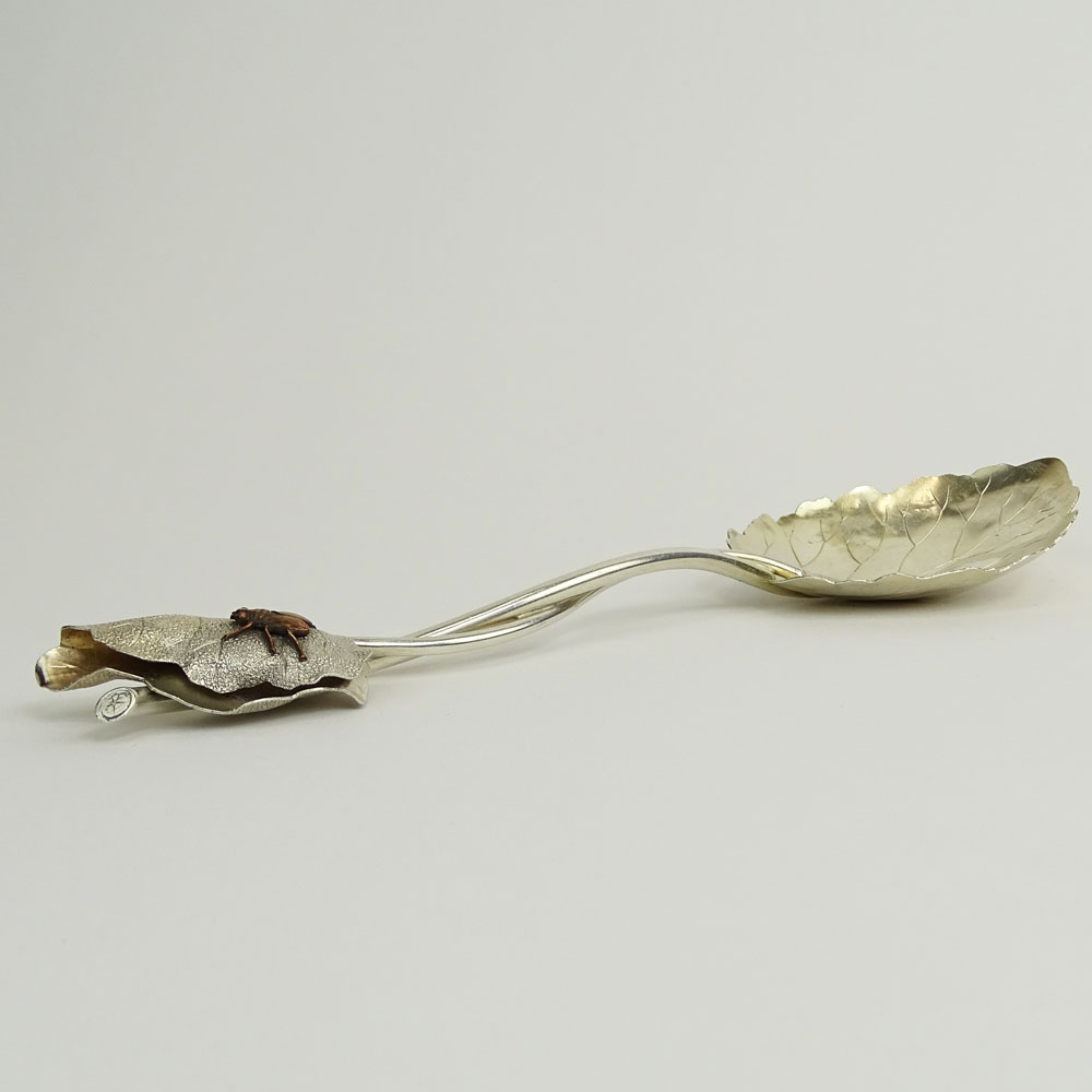 Antique George Shiebler & Co Sterling Leaf Spoon with Applied Bug Ca 1880.