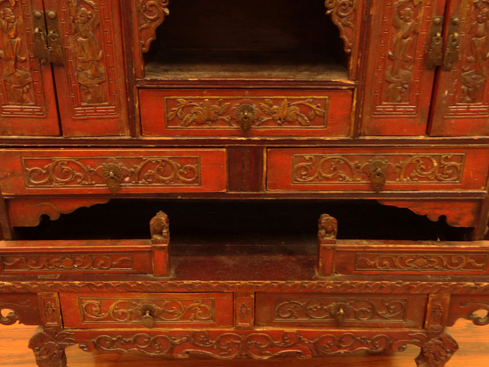 19/20th Century Chinese Carved and Lacquer Wood Shrine Cabinet.