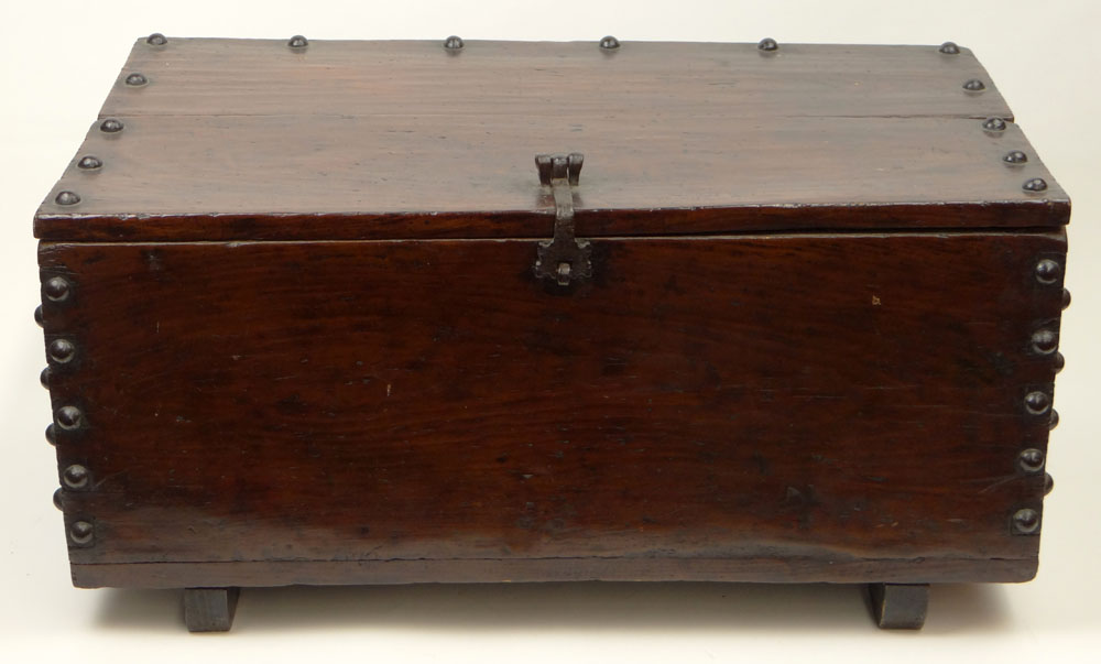 19th Century Korean Iron Mounted Pine Coin Chest.