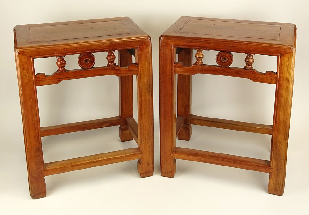 Pair of 19th C Chinese Elmwood Stools.